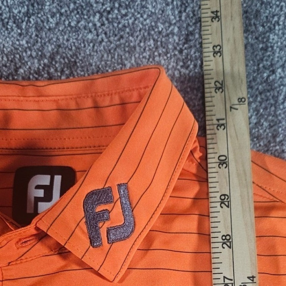 FootJoy(FJ) Polo Shirt Mens L Orange Striped Ulen Country Club Golf Performance - Picture 8 of 13